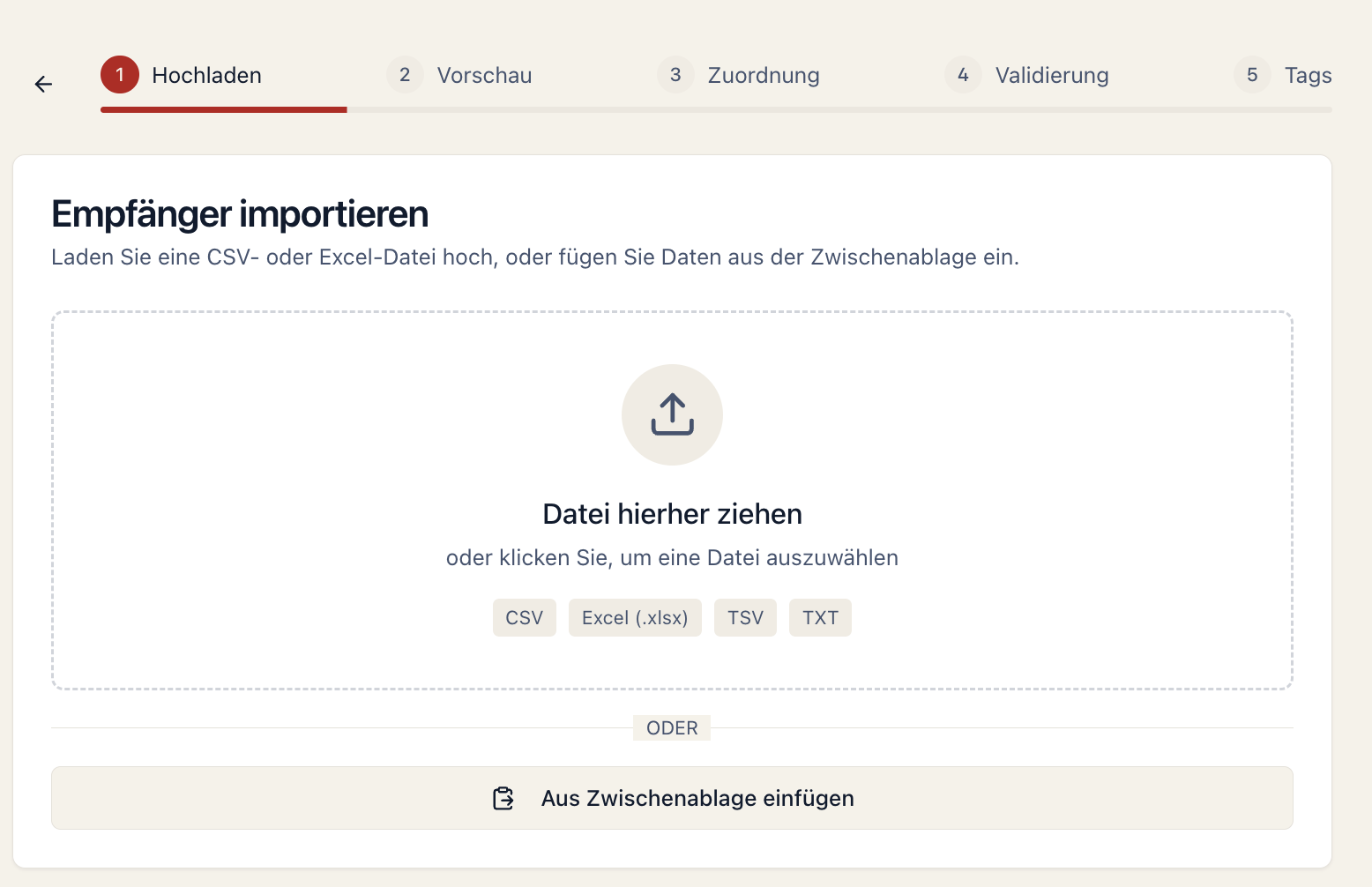 CSV-Datenupload für Empfängerlisten