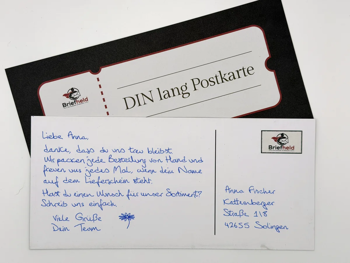 DIN-Lang-Postkarte mit handgeschriebener Rückseite