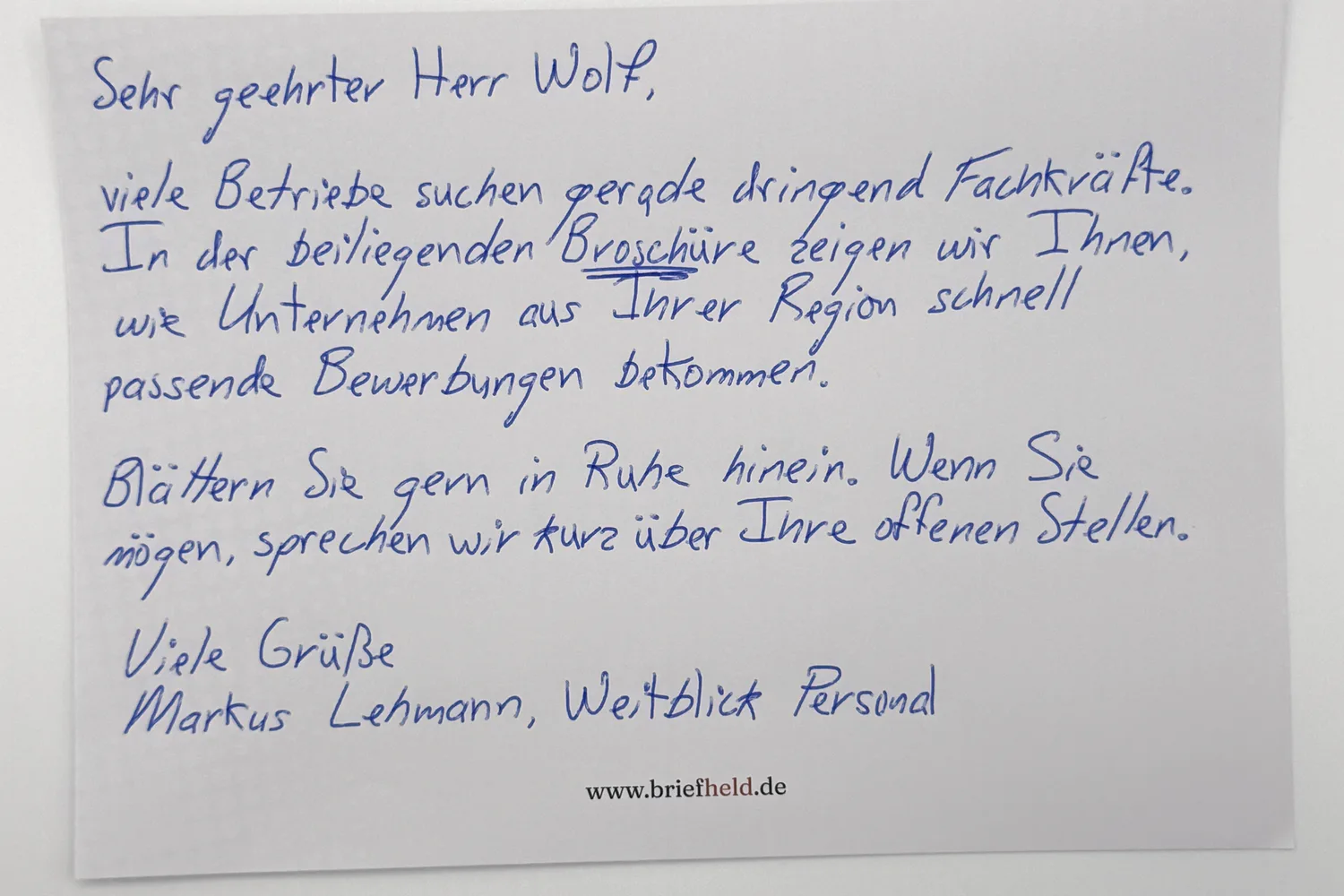 Handgeschriebener A5-Brief an einen Geschäftskunden